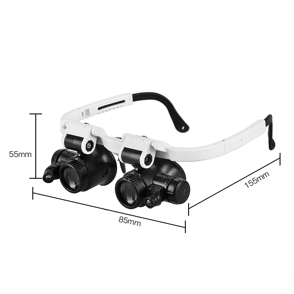 Headband Magnifier 2LED Head-Mounted Illuminating Microscope Headband Repair LED Lamp Light Magnifying Glass with 8x 15x 23x Magnifier Loupe