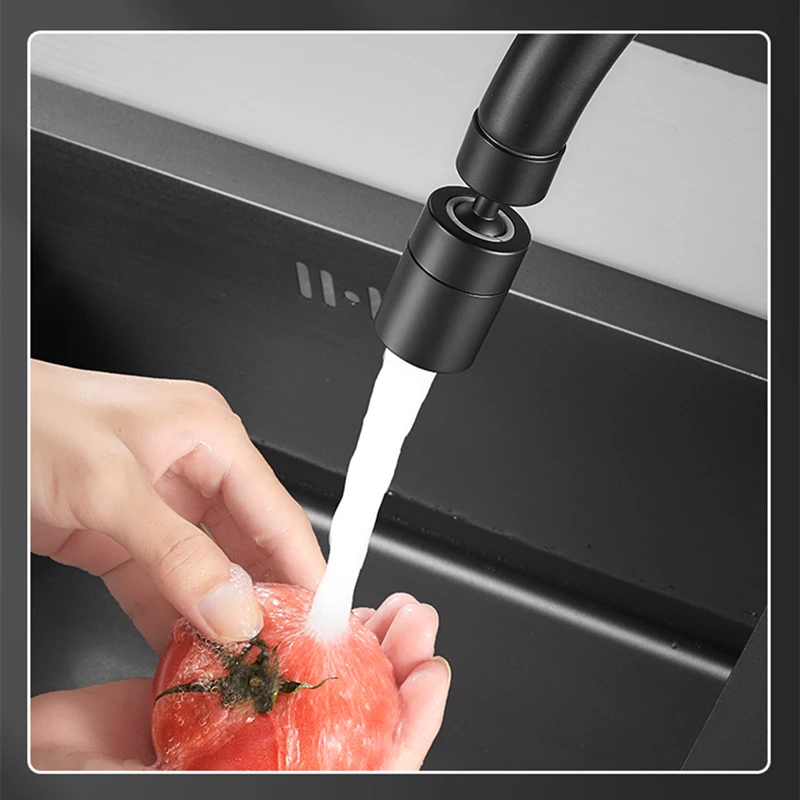 Neu 360 ° Drehbarer Wasserhahn-Verlängerer aus Schwarzem Messing, Verstellbare 2-Modus-Waschbeckenarmatur, Drehbare Spritzschutz-Armaturdüse mit Luftbubbler – Detail 6