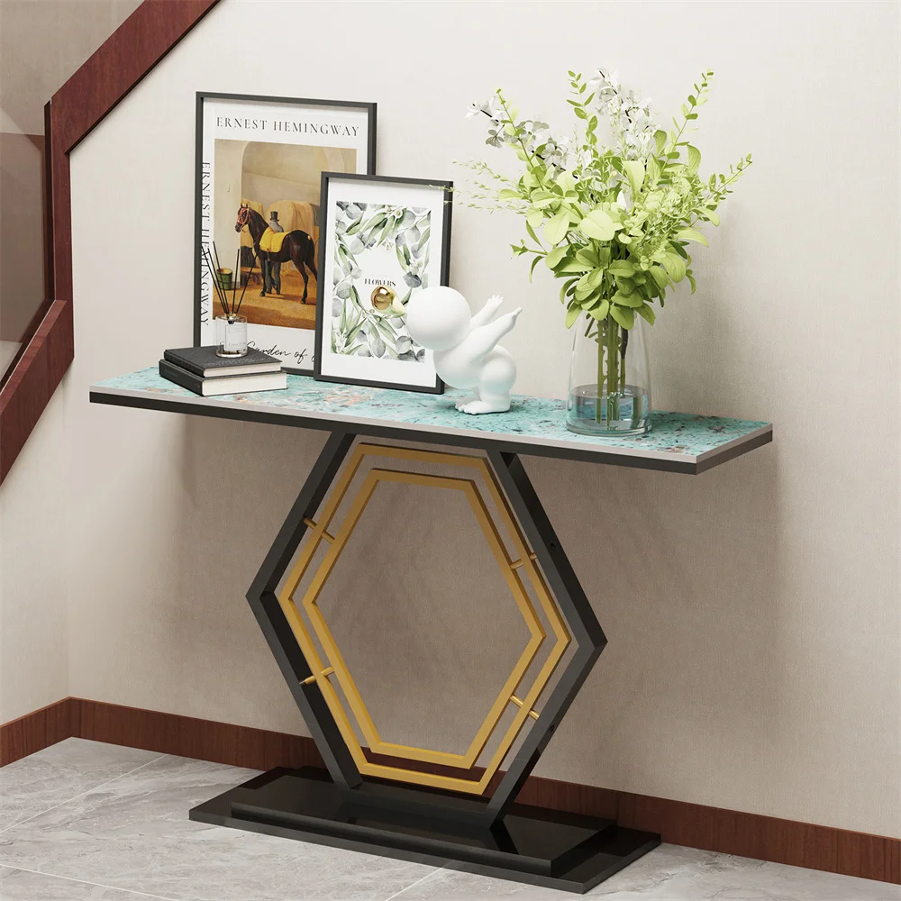 LUVODI Console Table for Entryway with Geometric Base Sleek Sintered Stone Top Long Accent Table for Hallway,Foyer Decor,Stora