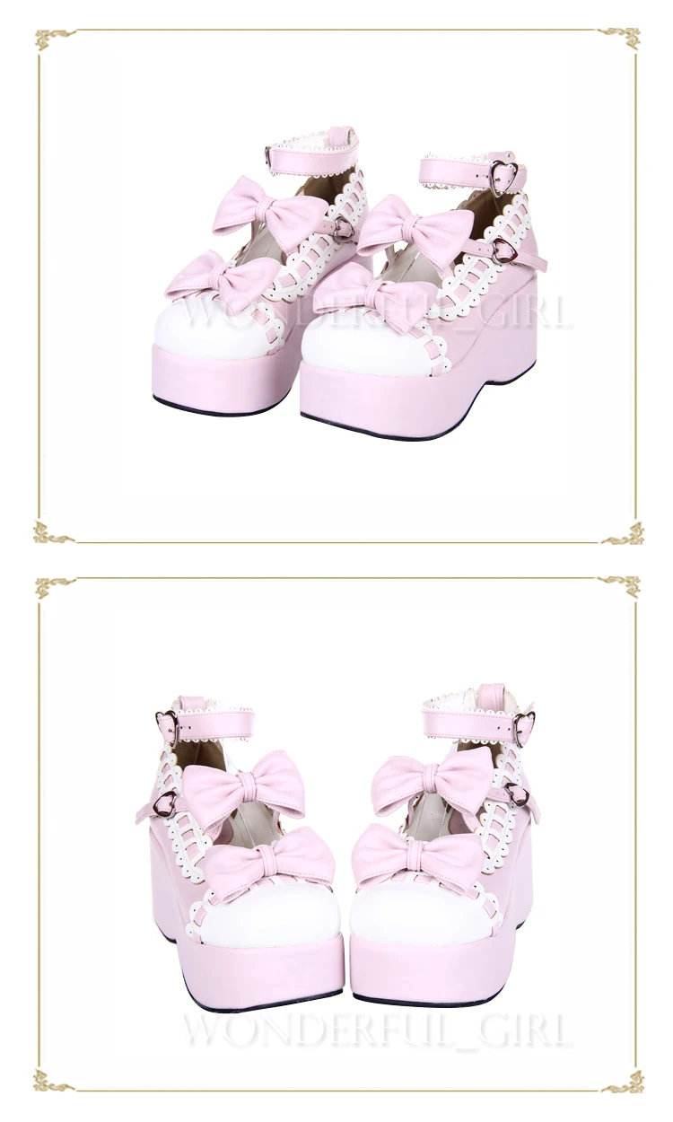 Neue Japanische Lolita Schuhe Mädchen Prinzessin Pumps High Heels Plateau mit Schleife 4