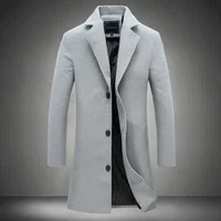 Manteau Long en coton pour hommes, mélange de laine, couleur Pure, décontracté, mode Business, vêtements pour hommes, veste coupe-vent Slim, nouvelle collection printemps automne 2024 5