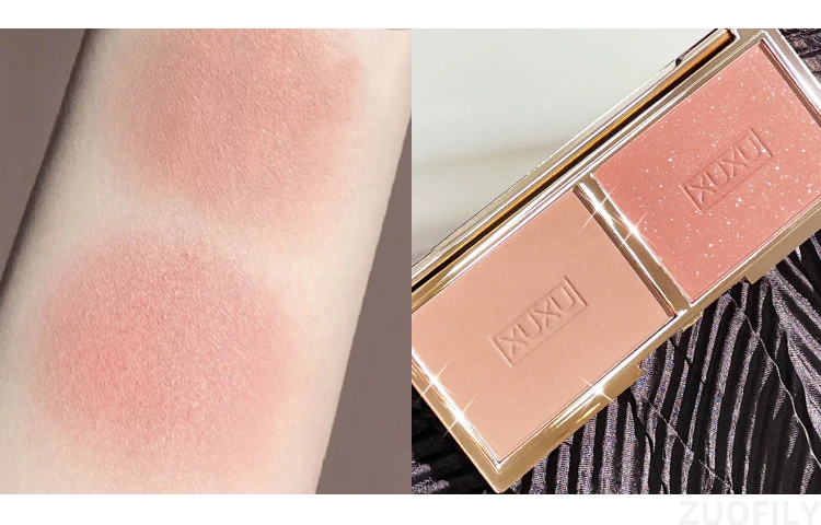 Description Picture 5 of item2-color Blush Pallete High-quality Glitter Matte Peach Face Mineral Pigment Nude Cheek Blusher Powder Makeup Contour Shadow