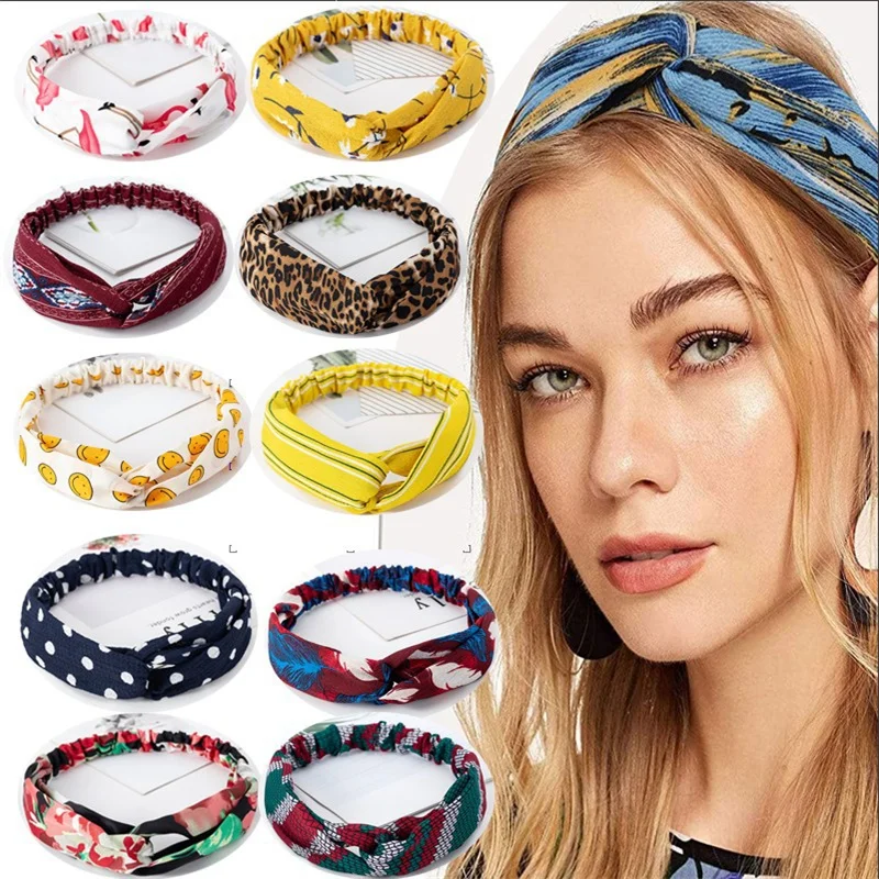 

Women Boho Hair Bands Print Headbands Retro Hair Accessories Girls Cross Turban Bandage Hair Bands Headwrap Summer Headwear