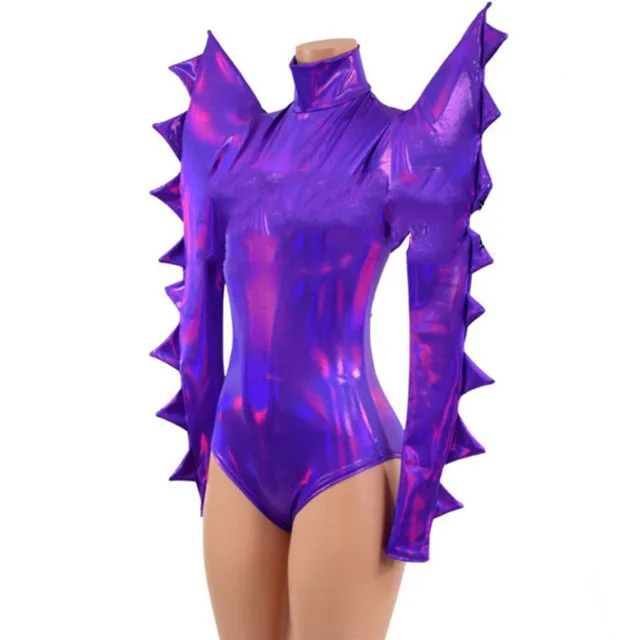 Party Show Green Laser Patent Leather Exaggerated Shoulder Bodysuit Long Skirt Women Stage Wear Singer Bar Nightclub Club Outfit