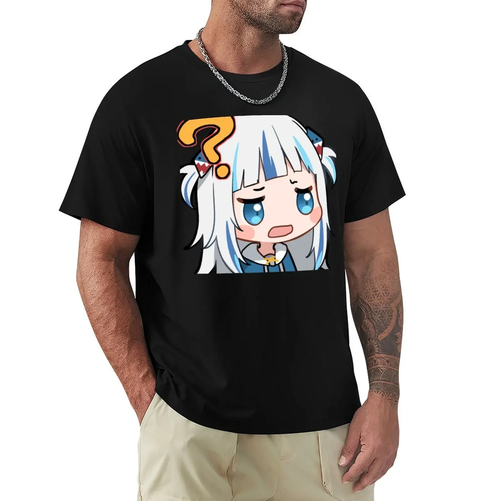 

Gawr Gura Hololive Question Mark T-shirt for a boy summer clothes plain white t shirts men