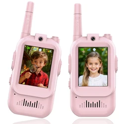 Kids Video Intercom Walkie - talkie with Rechargeable Battery and Cute Design (2PCS Pink)