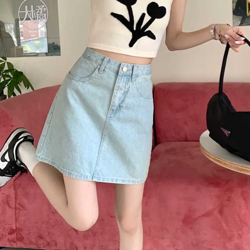

New Vintage Floral Embroidery Denim Skirt Women High Waist A-LING Slim Mini Skirts Korean Fashion Streetwear Women's Clothes 5XL
