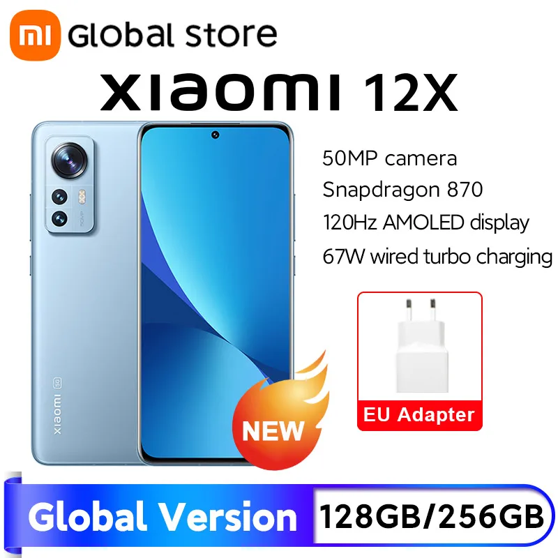 【World Премиальный Смартфон Xiaomi 12X 8 Гб 128 ГБ/8 ГБ 256 NFC 5G Snapdragon 870 120 Гц 6 28 &quotFHD + DotDisplay 50MP