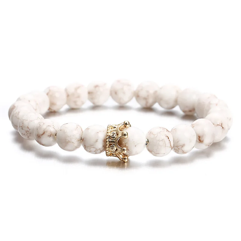 8MM White Pine Volcanic Stone Bracelet For Women Men Jewelry