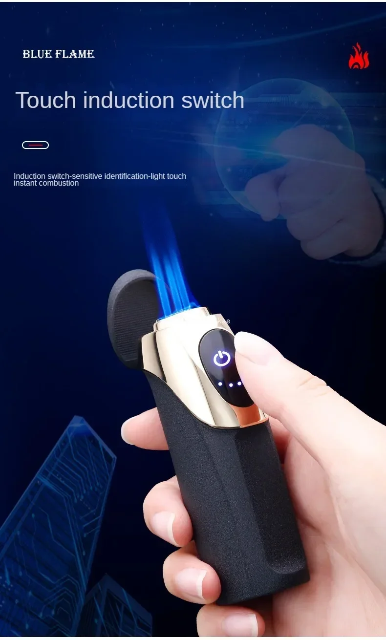 Description Picture 4 of itemJOBON-Rechargeable Gas Hybrid Lighter, Personalized Creative Three Straight Blue Flame, Touch Cigar Lighter