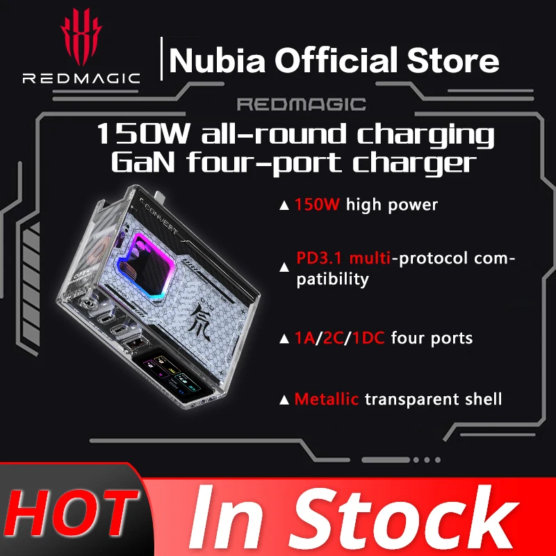 

Nubia RedMagic DAO 150W GaN PD 3.1 4 Port Wall Charger DC USB-C/A Power Adapter