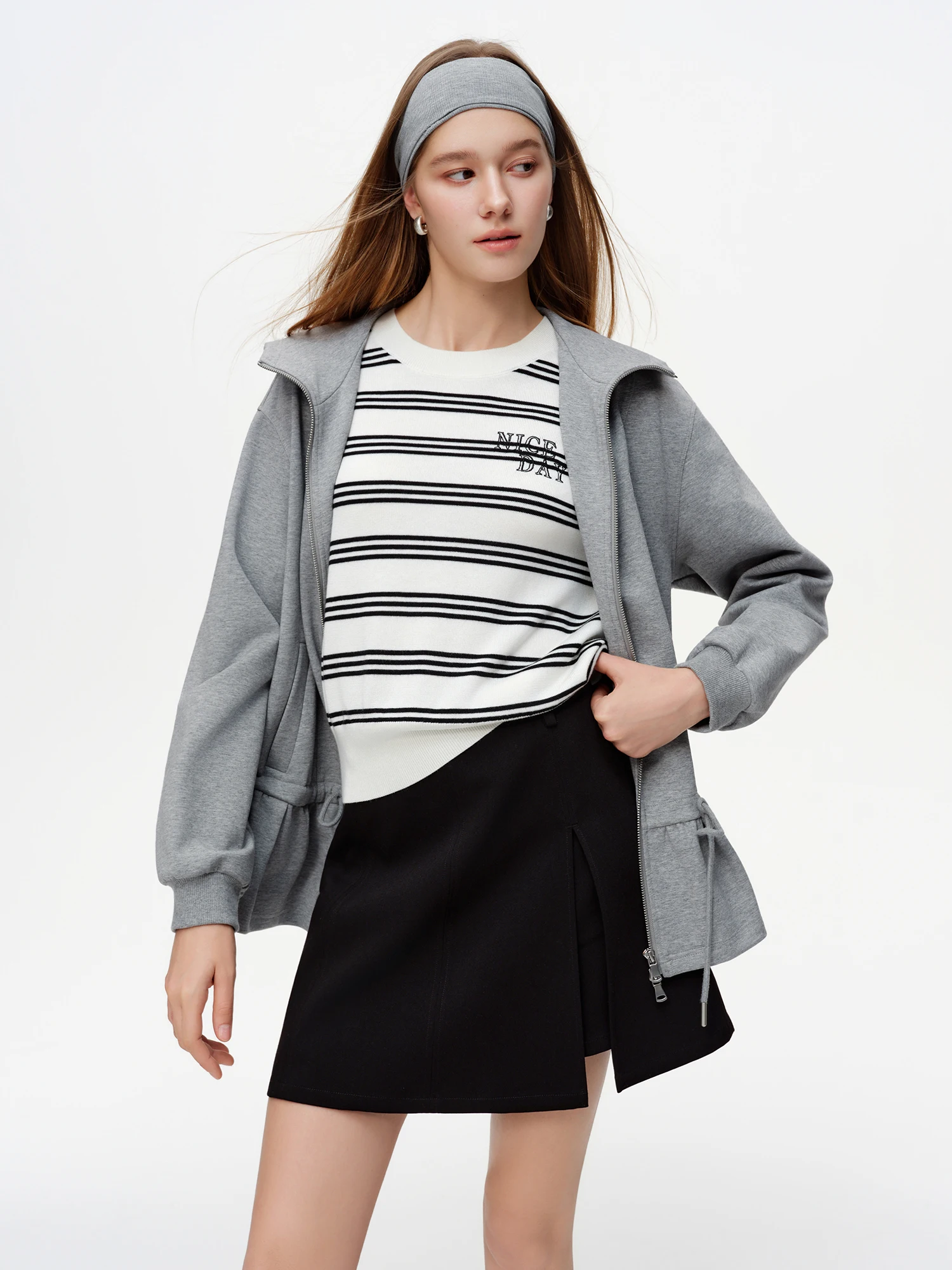DUSHU 2026 Spring High Waist A-Line Midi Skirt, Women‘s Split Design Pleated Denim Skirt, Y2K Retro Casual Mini Skirt Chic