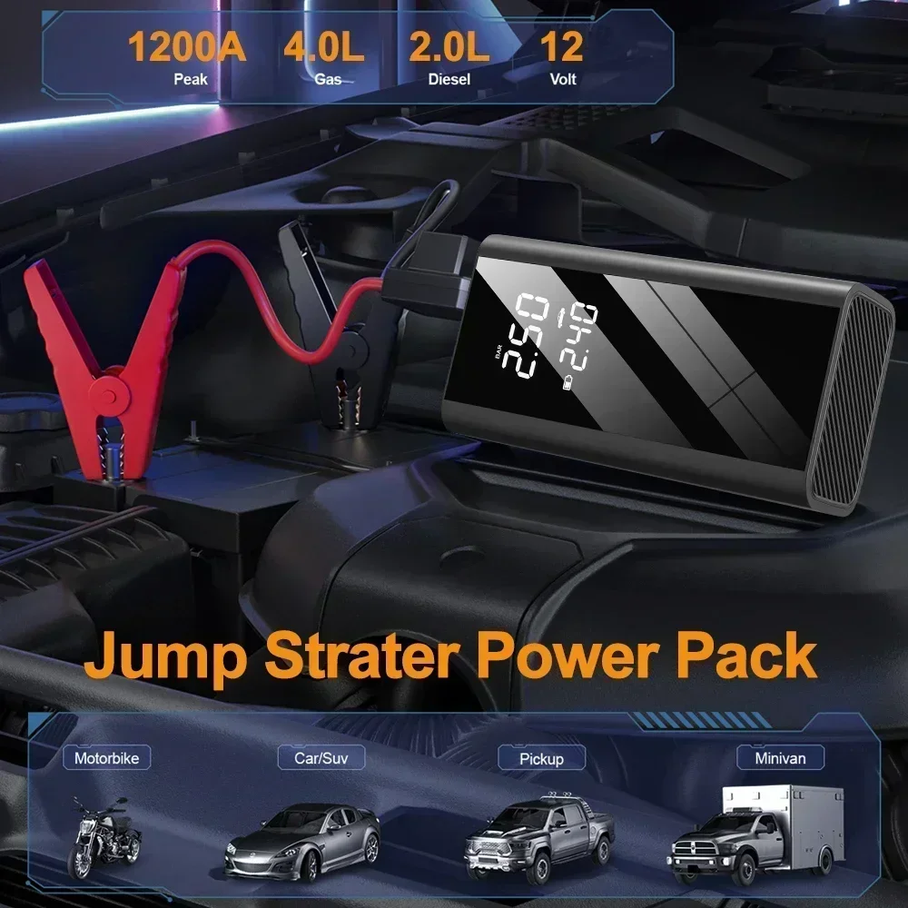 1200A Car Jump Starter Air Pump Car Battery Emergency Boosters 12V Power Bank Portable Starting Device Starter Tyre Pump car jump starter jump starter