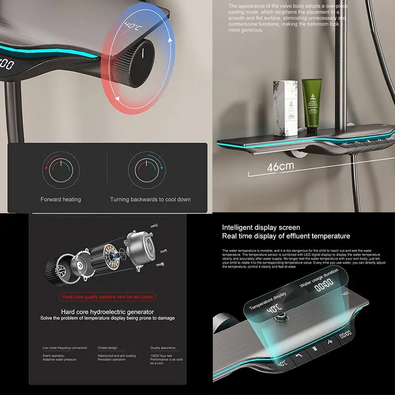 Shower Set Bathroom Constant Temperature Digital Display Atmosphere Light Booster Shower Head Supports