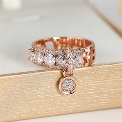 Elegant Gold - Tone Zircon Green Stone Dangle Ring for Women - Ideal Wedding Band or Valentine's Day Gift (Rose Gold Color)
