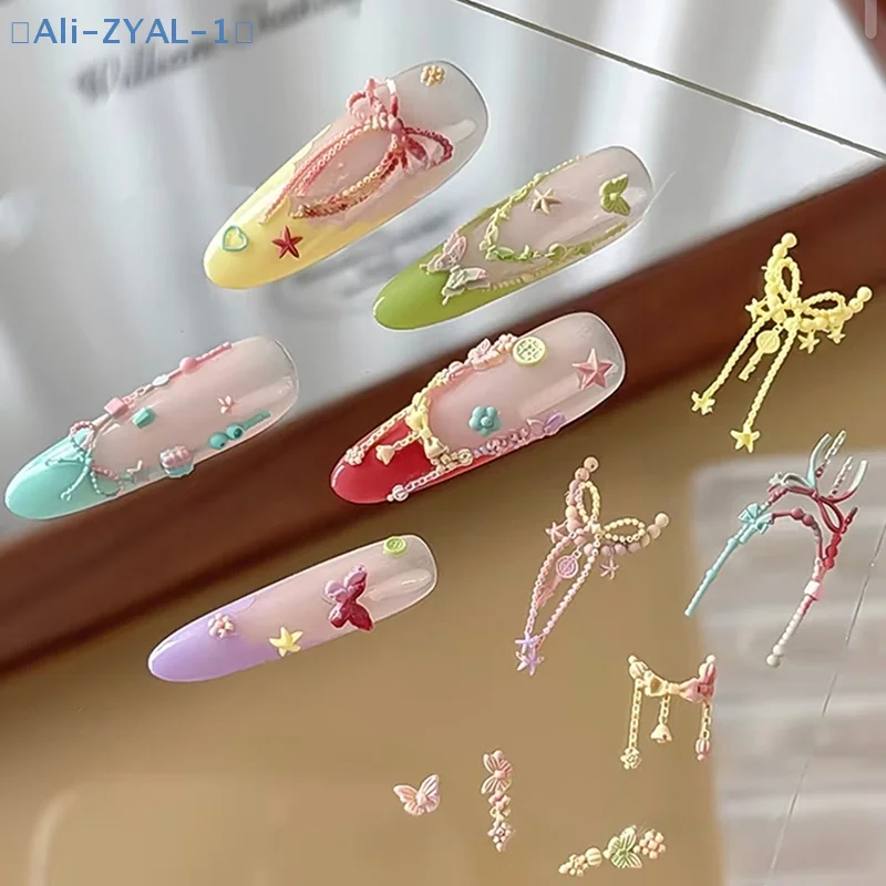【ZYAL-1】Bowknot 비드 체인 리본 3D 실리콘 몰드 네일 아트 장식 DIY 디자인 실리콘 네일 아트 몰드 템플릿