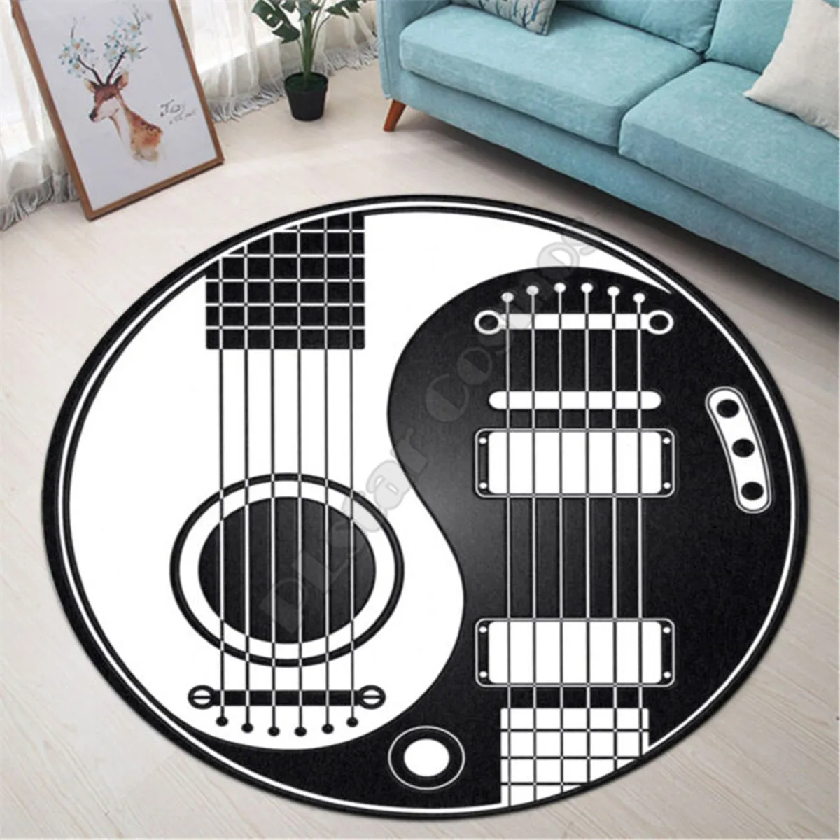 Love Guitar Music Premium Round Rug 3D Rug Non-slip Mat Dining Room Living Room Soft Bedroom Carpet 02 4