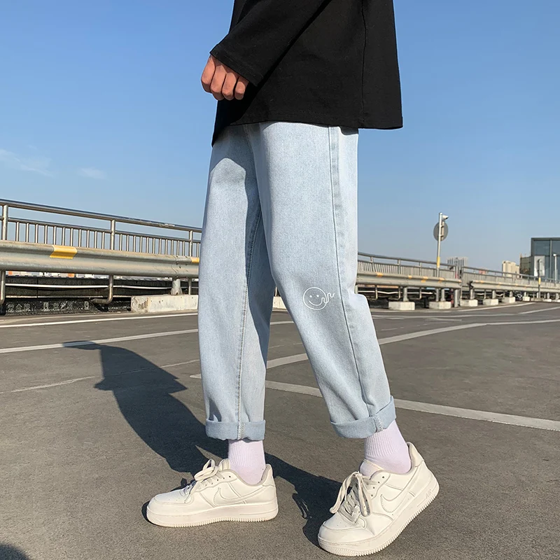

Straight Jeans Men blue Loose Denim Trousers Neutral Jean Streetwear Casual Solid Color Wide Jeans Man Pants Hip Hop Bagy 2022
