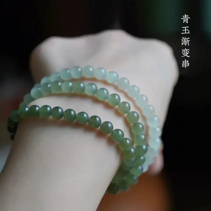 

2024 New Green Couples Lunck Bracelet Beaded For Women Men Wholesale Natural Jade Chinese Style Healing Retro Jewelry