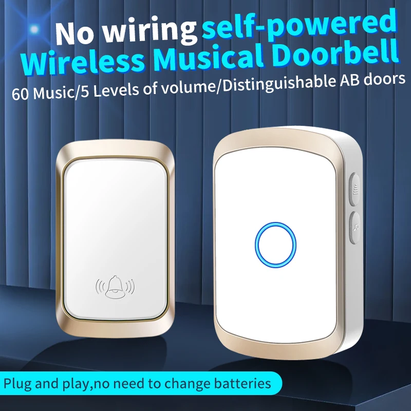 CACAZI Wireless Doorbell Waterproof Without Battery 150 Meter EU UK US AU Plug Remote Control Intelligent Doorbell 60 Melody
