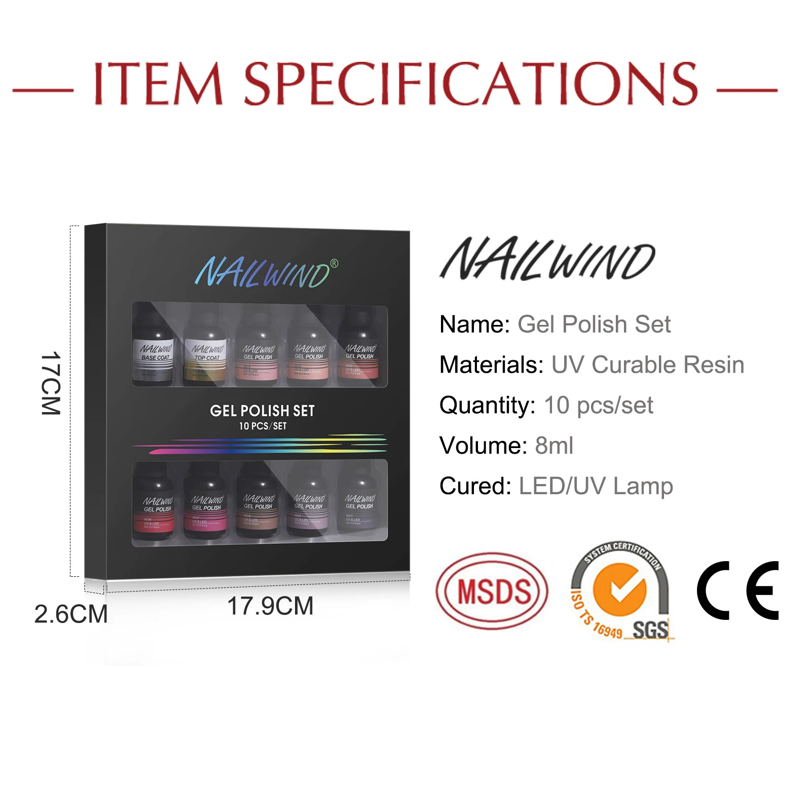 NAILWIND 10PCS Shiny Gel Nail Polish Set Vernis UV Gel Nail Art Design Semi Permanent Soak Off Base Top Coat 4