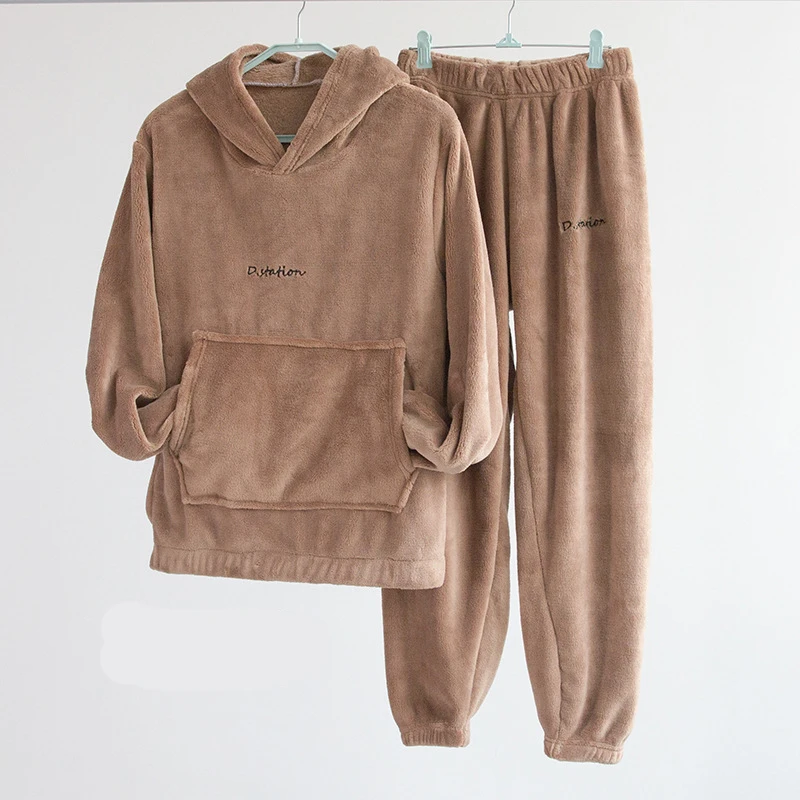 Ladies Sweatshirt Women Winter Flannel Pajama Set Mens Fleece Pajamas Sleepwear Thick Warm Velvet Couple Homewear Suit Pijama
