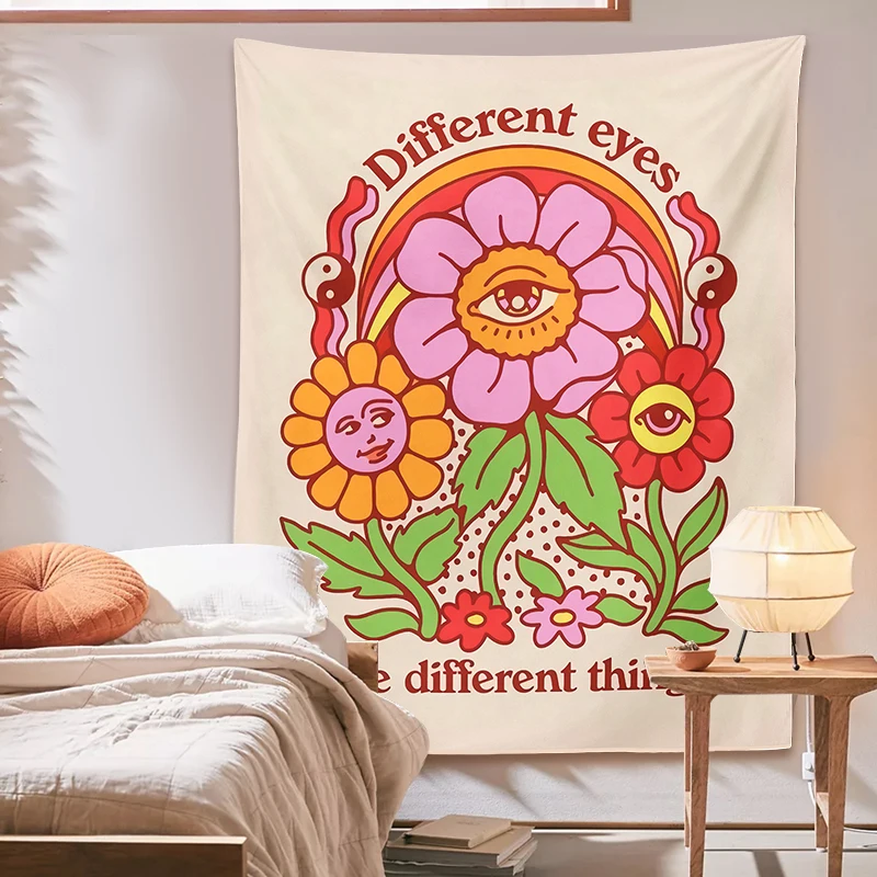 Flowers Eyes Tapestry Wall Hanging Boho different eyes Tapestry Rainbow flowers Ouija Wall Decor College Dorm Bohemian Decor tapestry decorations