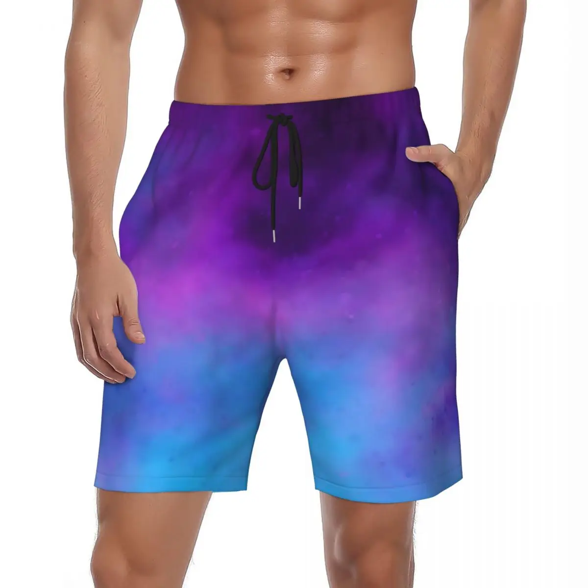 

Шорты мужские пляжные галактические, короткие штаны для бега с эффектом омбре, повседневные быстросохнущие, большие размеры, фиолетовый и синий цвета, на заказ