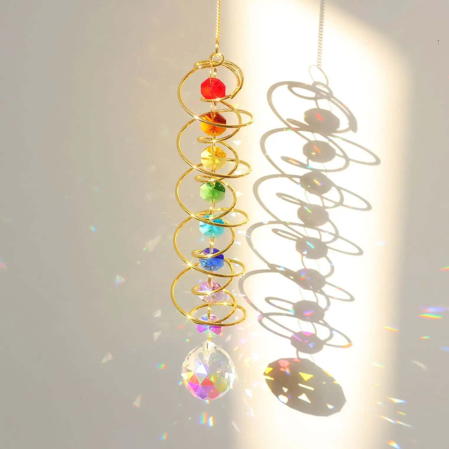Gazing Ball Spiral Tail Crystal Suncatcher, Rainbow Maker Crystal Beads Sun Catcher Indoor Window Garden Wind Chimes Outdoor