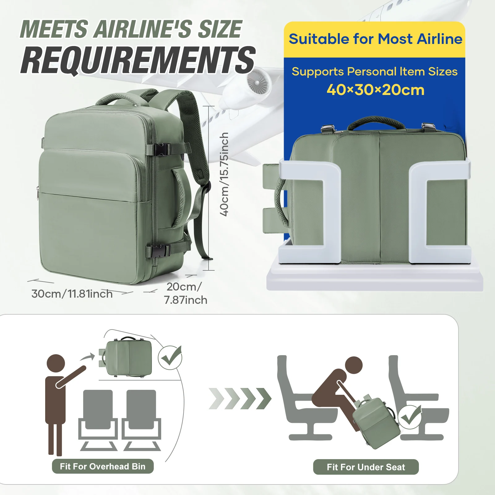 Backpack Travel Cabin Plane 40x20x30，Men Work Backpack Cabin Luggage Airplane Backpack, Handluggage Portable Executive Backpack