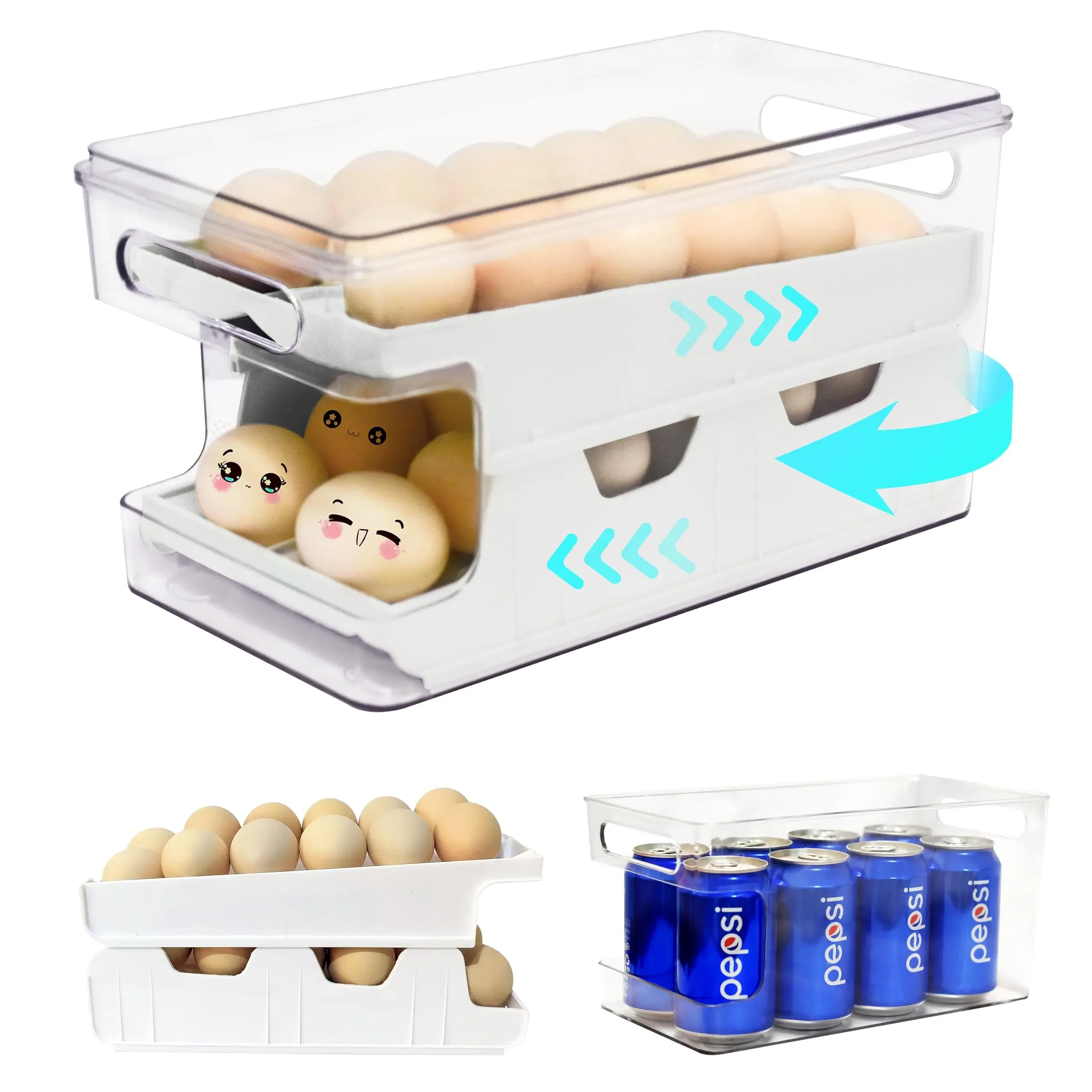 

for Egg Eggs Refrigerator,plastic 24 Storage Container Organizer Count Fridge Refrigerator,clear Rolling Holder