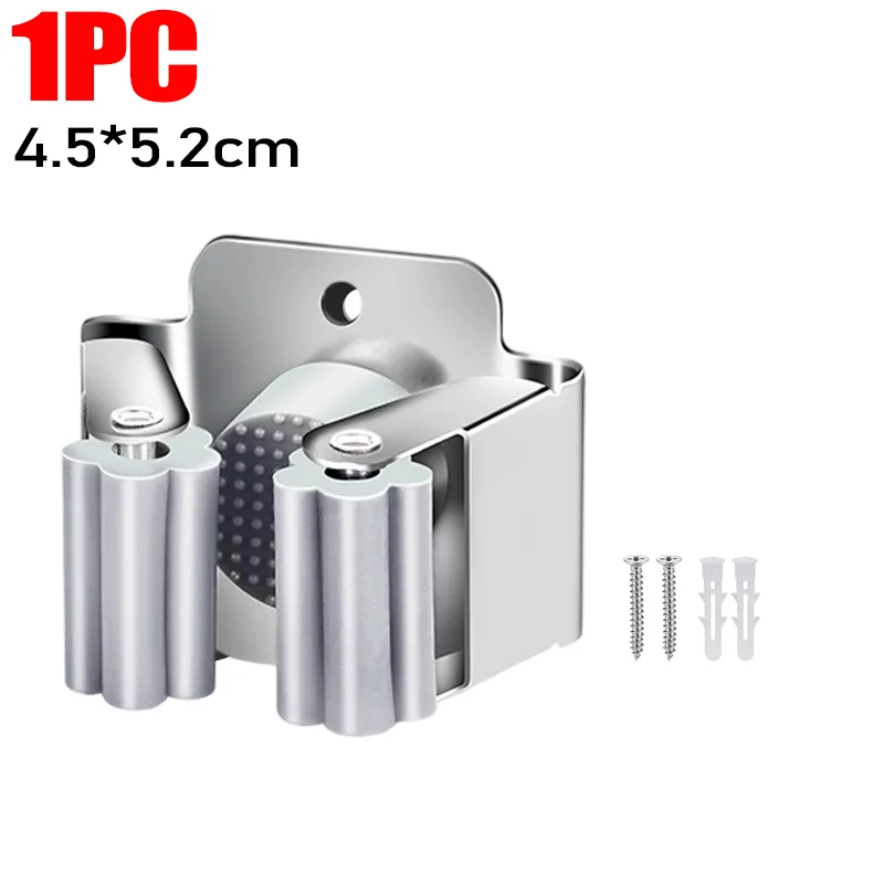 תושבת קליפס למטלית מונחת על הקיר מפלדת אל-חלד עם מסמר, מברשת מטאטא ומחזיק מטאטא קבוע עמיד למים לארגון חדר האמבטיה