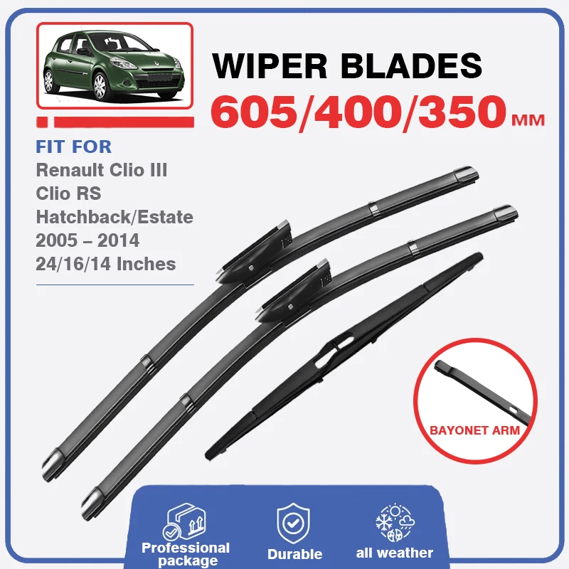 Front Rear Windshield Windscreen Wiper Blades For Renault Clio 3 III MK3 RS Window Hatchback