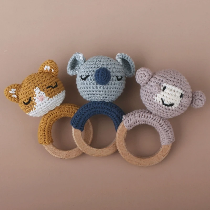 

Crochet Ring Wood Babies Early Educational Toy for 0-3 Months Infant Boy Girl