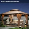10x14 FT Hardtop Gazebo with Aluminum Frame, Galvanized Steel Double Roof Gazebo with Nettings and Curtains, Gazebos 2