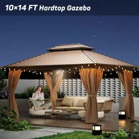 10x14 FT Hardtop Gazebo with Aluminum Frame, Galvanized Steel Double Roof Gazebo with Nettings and Curtains, Gazebos 2