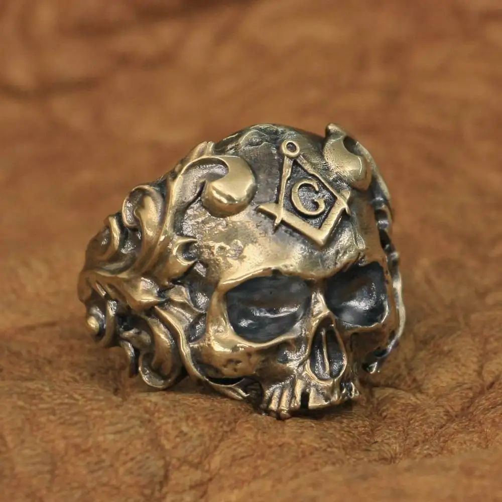 

Brass Masonic Skull Ring Mens Biker Rock Punk Style Jewelry Ring BR116 US Size 7~15