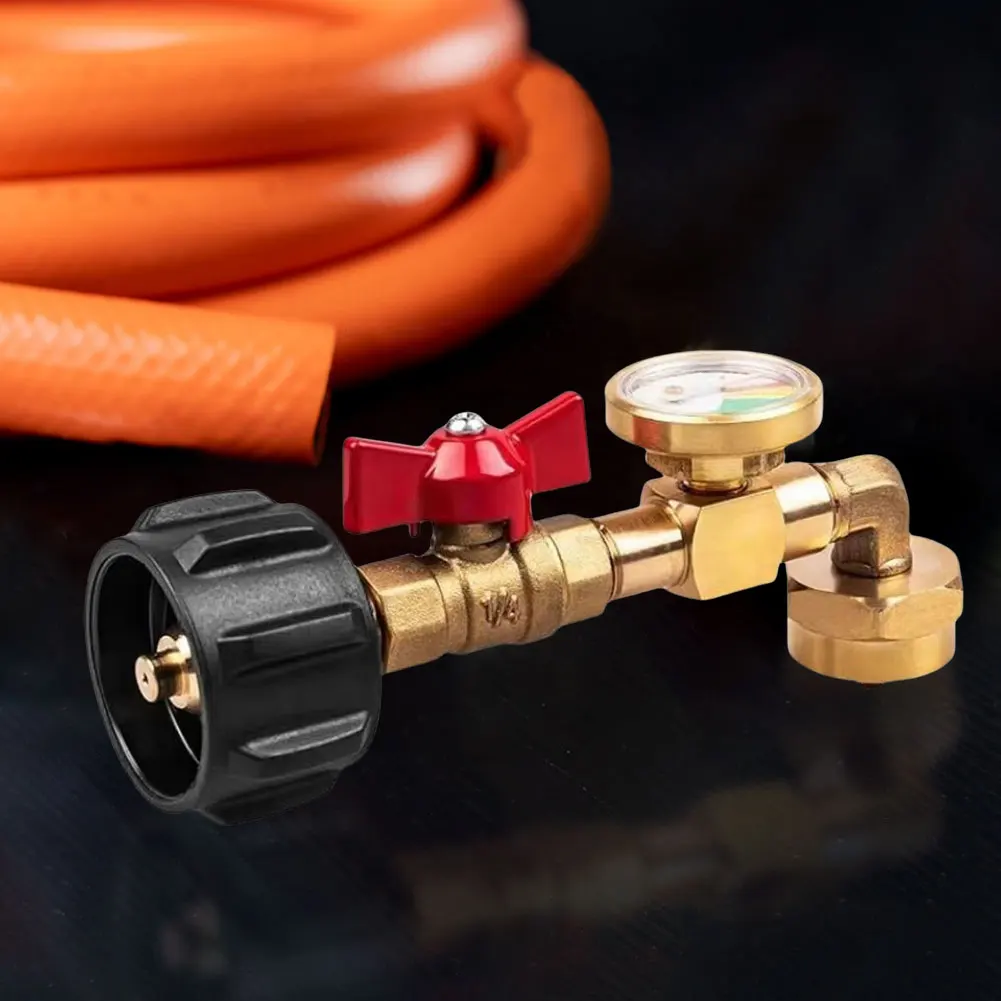 QCC1 Propane Refill Elbow Adapter with Valve and Gauge Propane Refill Pressure Adapter for 1 LB Tank To Be Refilled