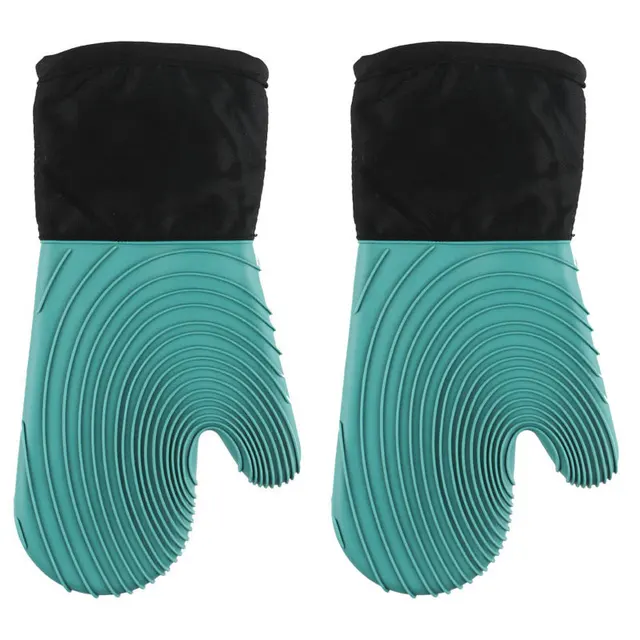 Set di guanti da forno in silicone resistenti al calore, fodera in poliestere morbido, guanti spessi flessibili lunghi impermeabili per la cucina 1