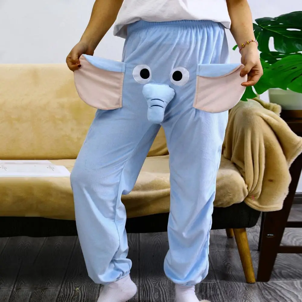 Flannel Pajama Pants Women Men Cartoon Elephant Nose Plush Pajama Bottoms Homewear Plush Lounge Trousers Couple Pajamas Pants_ecoleips.com