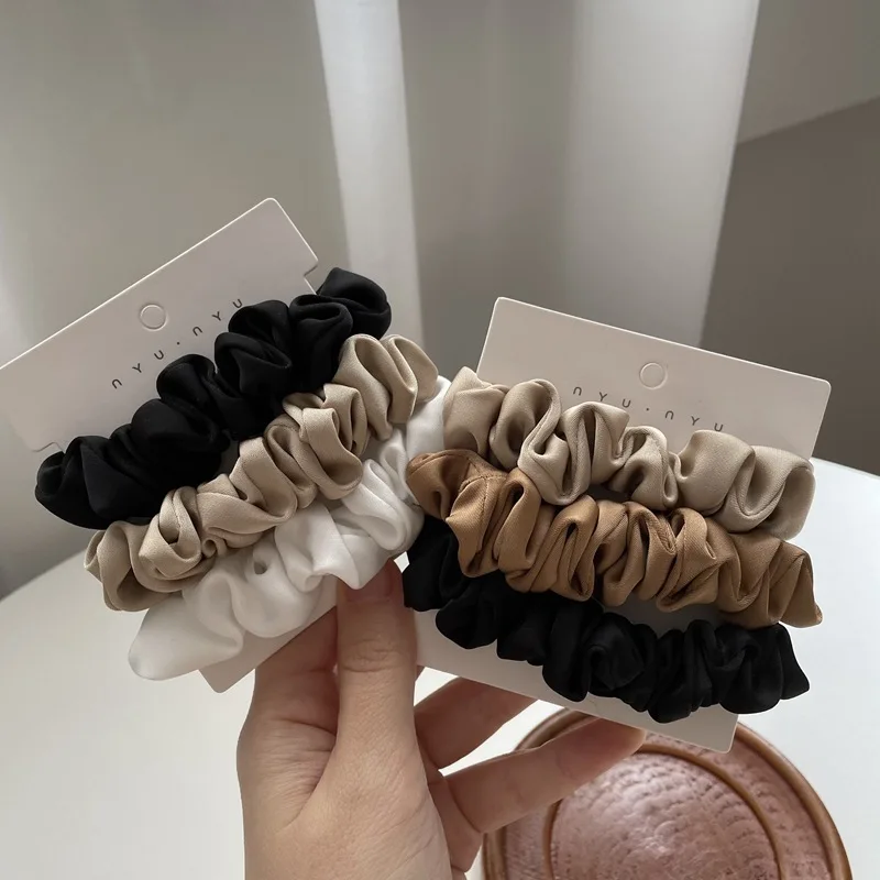 3PCS/Set Satin Elastic Hair Bands Scrunchies Women Girls Solid Silk Hair Ties Ponytail Rubber Bands Hair Accessories Fashion