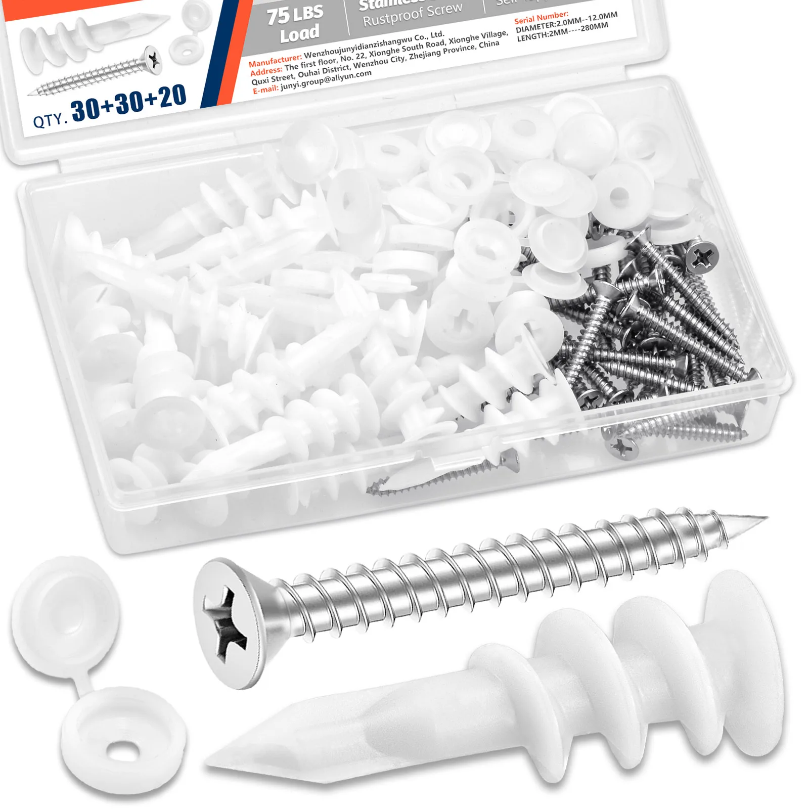 Drywall anchors 80Pcs Self Drilling Drywall Anchors #8 Screws Wall Anchors Drywall Heavy Duty Holds Upto 75LB No Pre Drill Hole Required