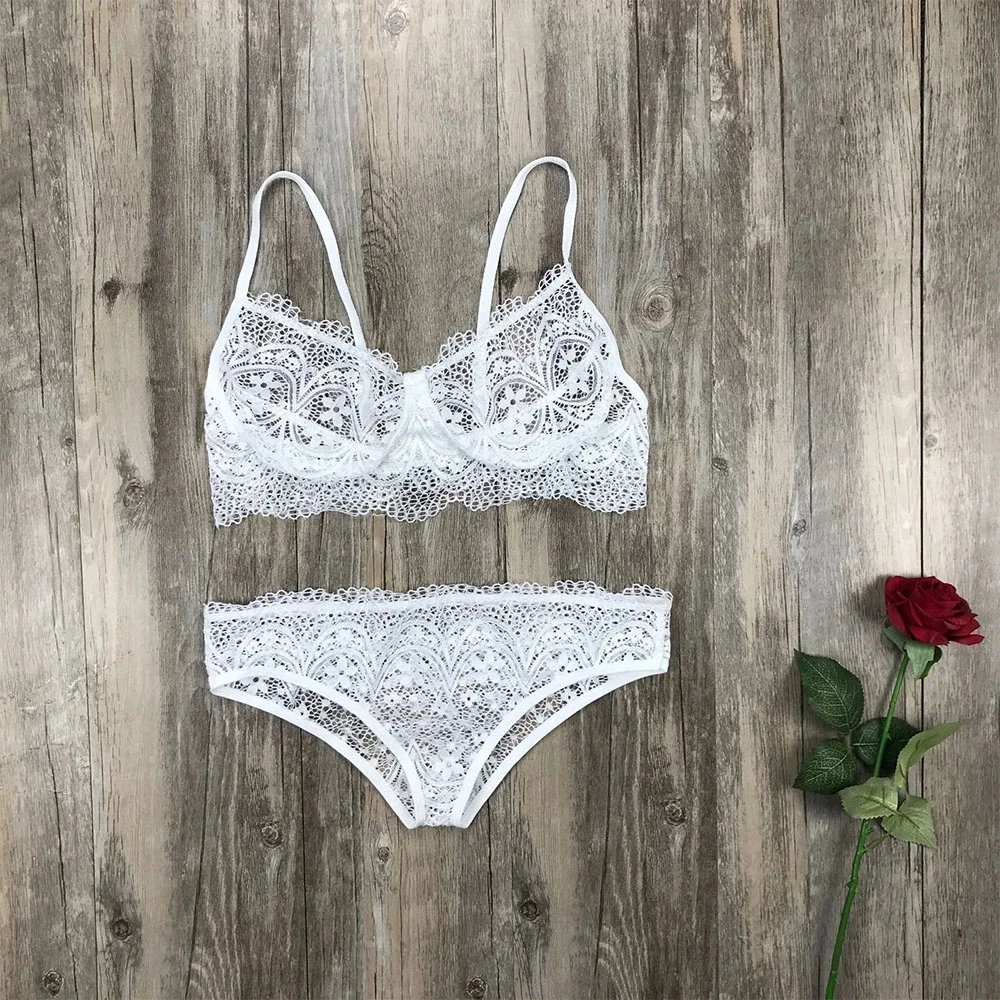 1set Women Bra and Panty Sexy  Underwear Hollow Push Up Bras Porno Bridal Lingerie Sleepwear See-though Womens Clothing