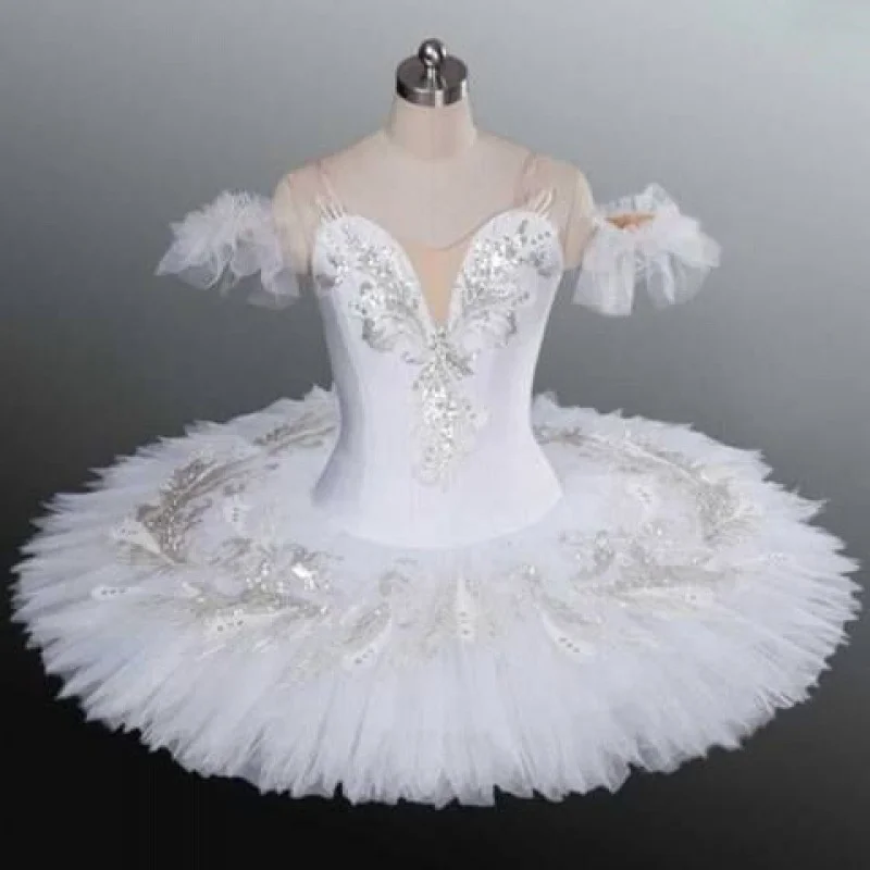 

Балетное платье для девочек, детский белый танцевальный костюм, балетная пачка, юбка, платье для выступлений, платье с блестками, Одежда для танцев