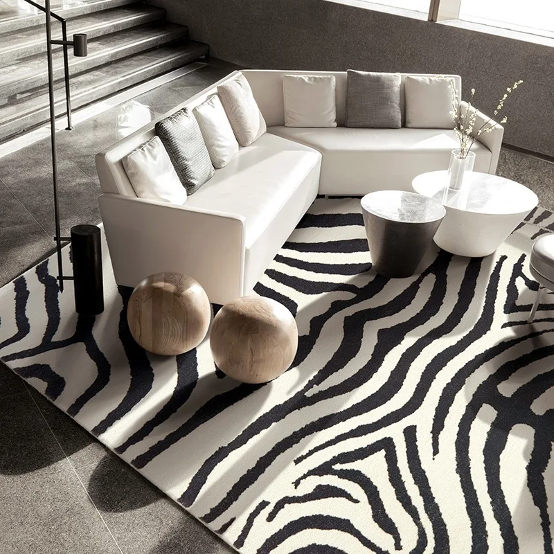 

Nordic Fluffy Plush Carpets for Living Room Light Luxury Zebra Pattern Bedroom Decor Carpet Home Large Area Anti-Slip Lounge Rug