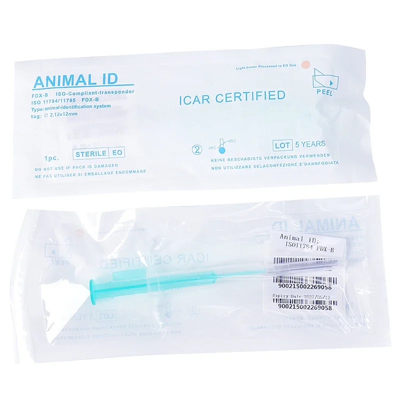 100PCS Glass Tag with implanter ISO11784/785 FDX-B turtle usage ICAR Certificate dog chip pet animal microchip