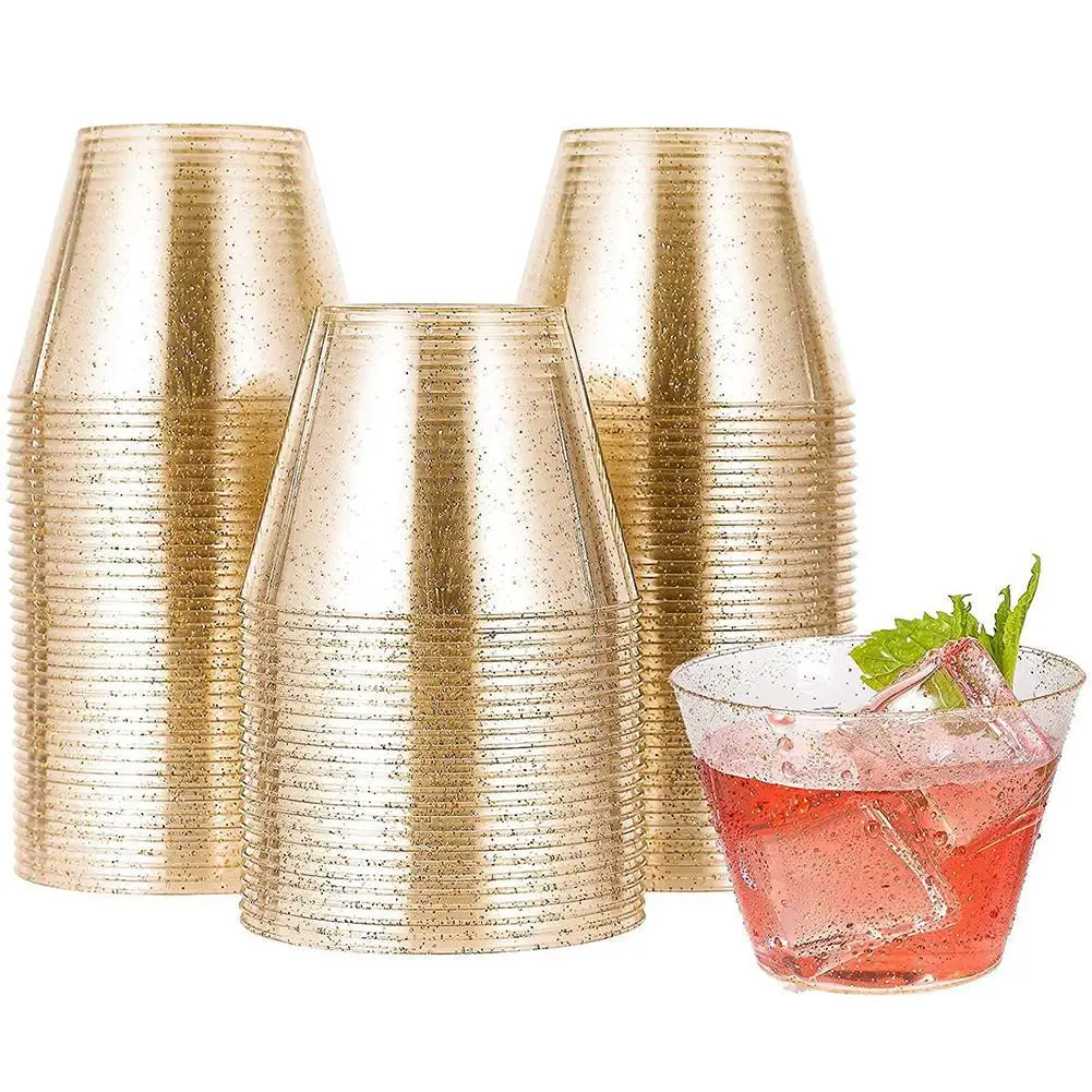 

50Pcs Disposable Cups Plastic Cup Glitter Whiskey Juice Mousse Cup Champagne Glass Birthday Wedding Party Cup