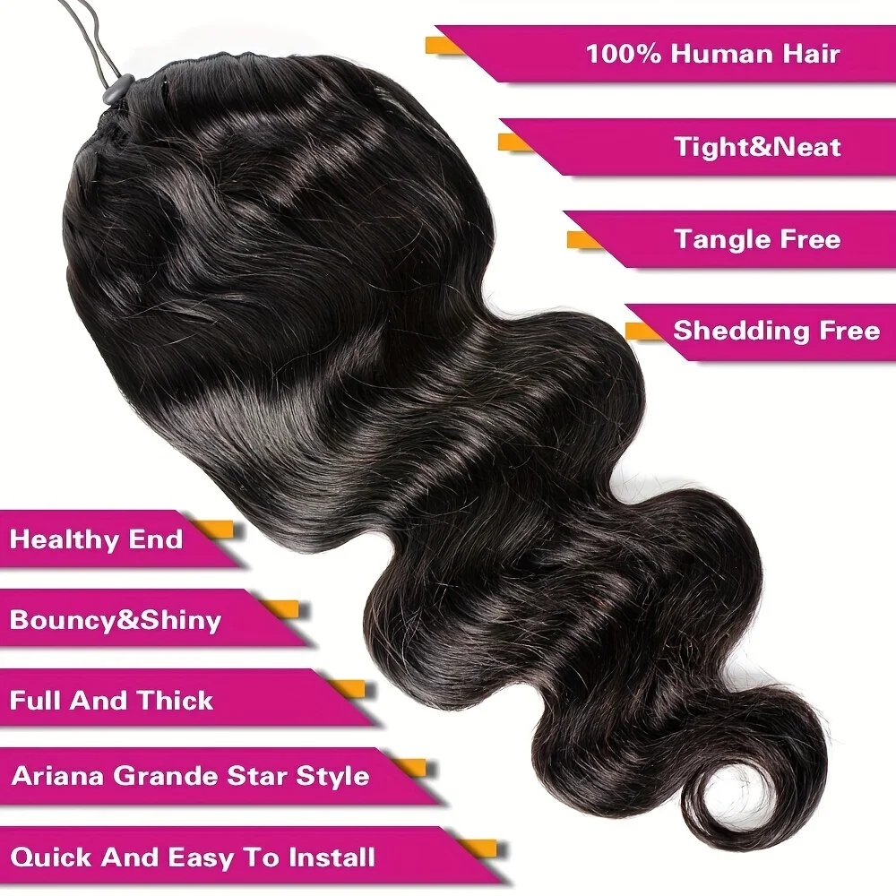 Body Wave Ponytail Human Hair Extensions Drawstring Remy Natural Black human hair extensions