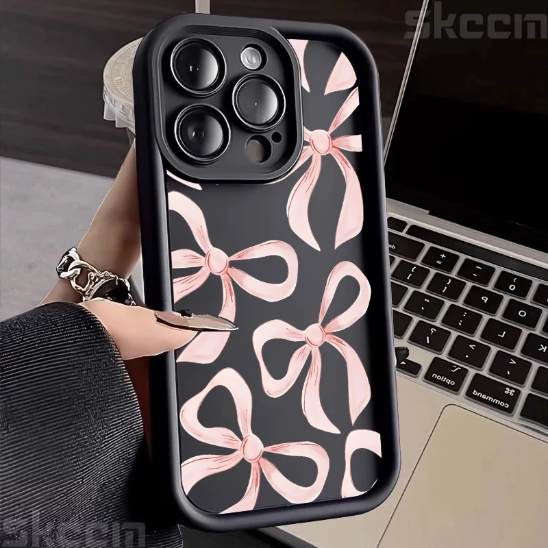 Chic Light Pink Bow Silicone Phone Case - Anti-Drop Soft Cover
