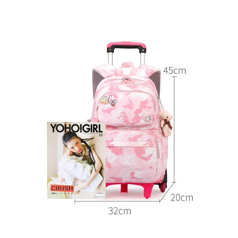 Children School bag with Wheels Students Backpack For Girls Trolley Bag Cute Schoolbag Rolling Wheeled Backpack Book Bags school